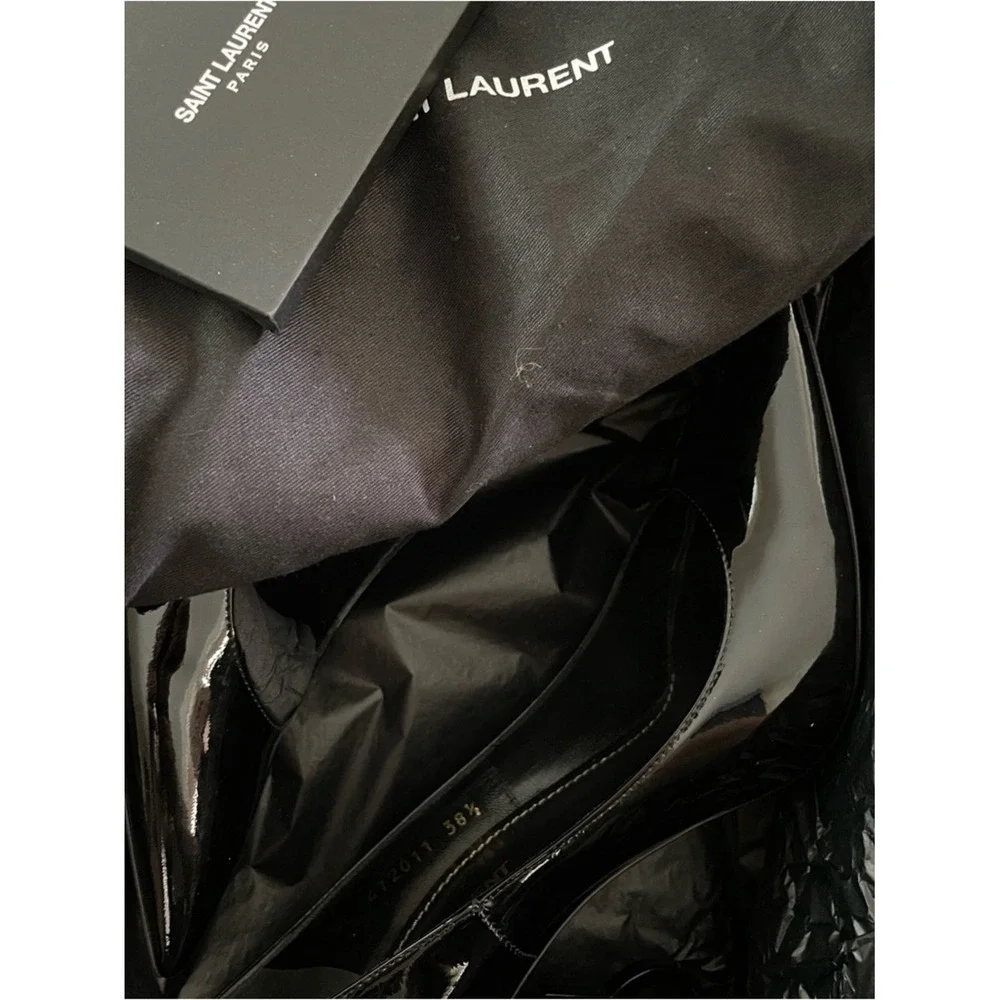 Saint Laurent Women's Black Nero Black Point Toe Vernice‎ Lucido Heels Size 38.5